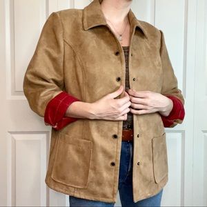 Faux Suede Jacket Red Plaid Lining Evan Picone Women's Size 10/12